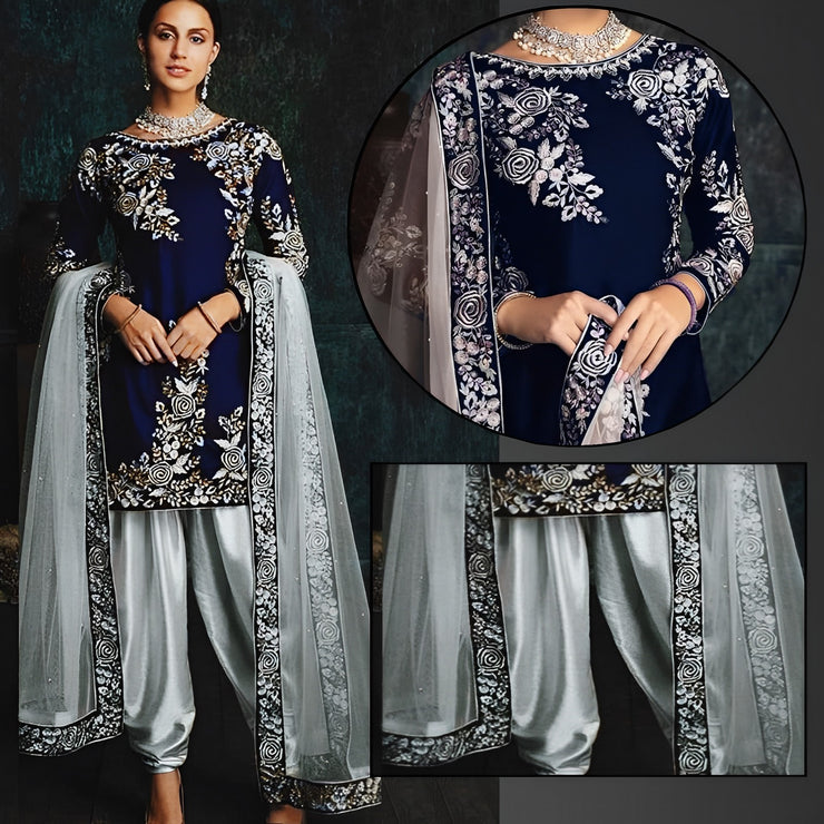 Silk Patyala Embroidered Suit