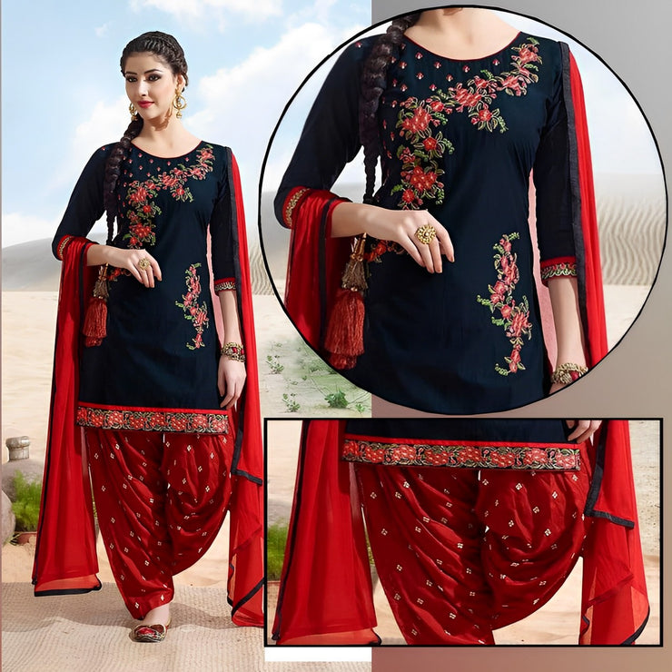 Red Patyala Embroidered Dress