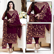 Stylish Neck Embroidered Kameez Shalwar