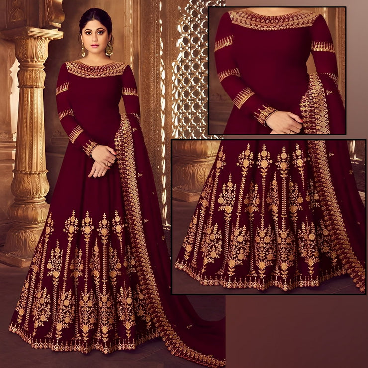 Maroon Embroidered Frock